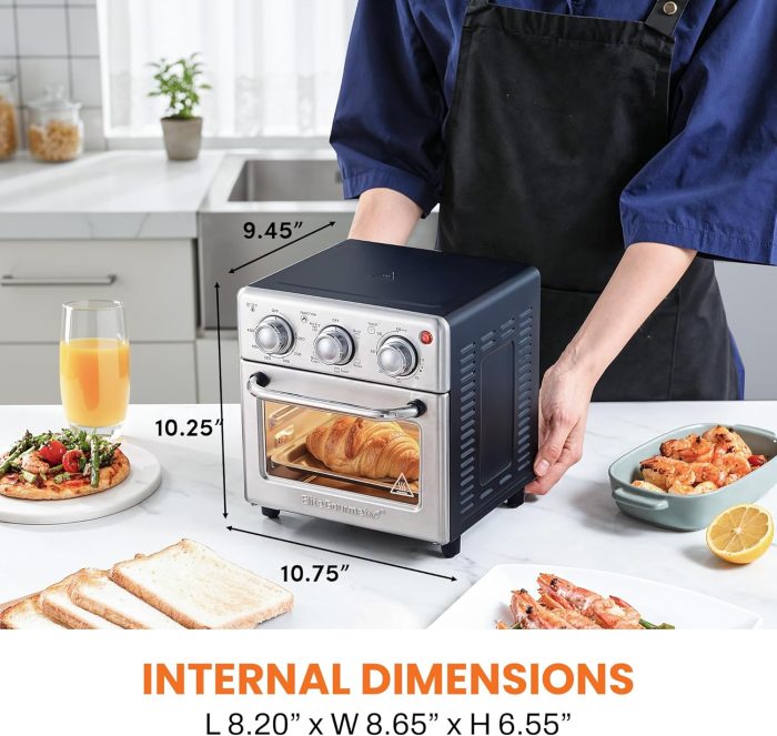 Elite Gourmet EAF0852SS 8.5Qt. Capacity Air Fryer Oven, Air Fry, Broil, Toast, Bake & Broil with Convection, Time and Temperature Controls, 800-Watts, Includes 25 Delicious Recipes, Stainless Steel - Image 4
