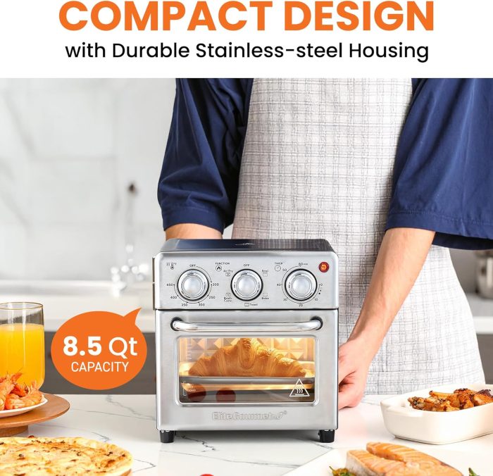 Elite Gourmet EAF0852SS 8.5Qt. Capacity Air Fryer Oven, Air Fry, Broil, Toast, Bake & Broil with Convection, Time and Temperature Controls, 800-Watts, Includes 25 Delicious Recipes, Stainless Steel - Image 5