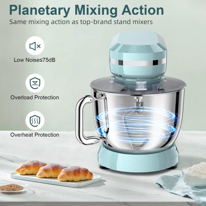 HOWORK Electric Stand Mixer,10+p Speeds With 6.5QT Stainless Steel Bowl,Dough Hook, Wire Whip & Beater,for Most Home Cooks,Blue - Image 3