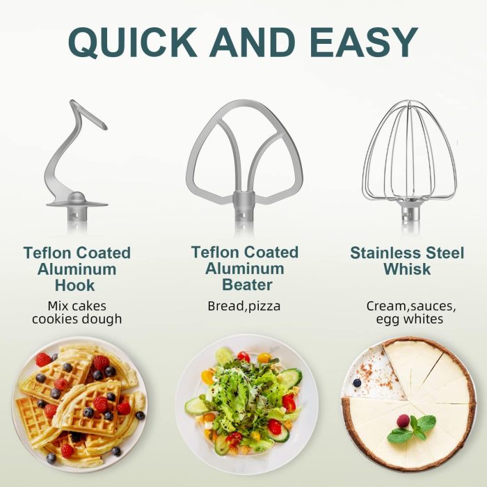 HOWORK Electric Stand Mixer,10+p Speeds With 6.5QT Stainless Steel Bowl,Dough Hook, Wire Whip & Beater,for Most Home Cooks,Blue - Image 7