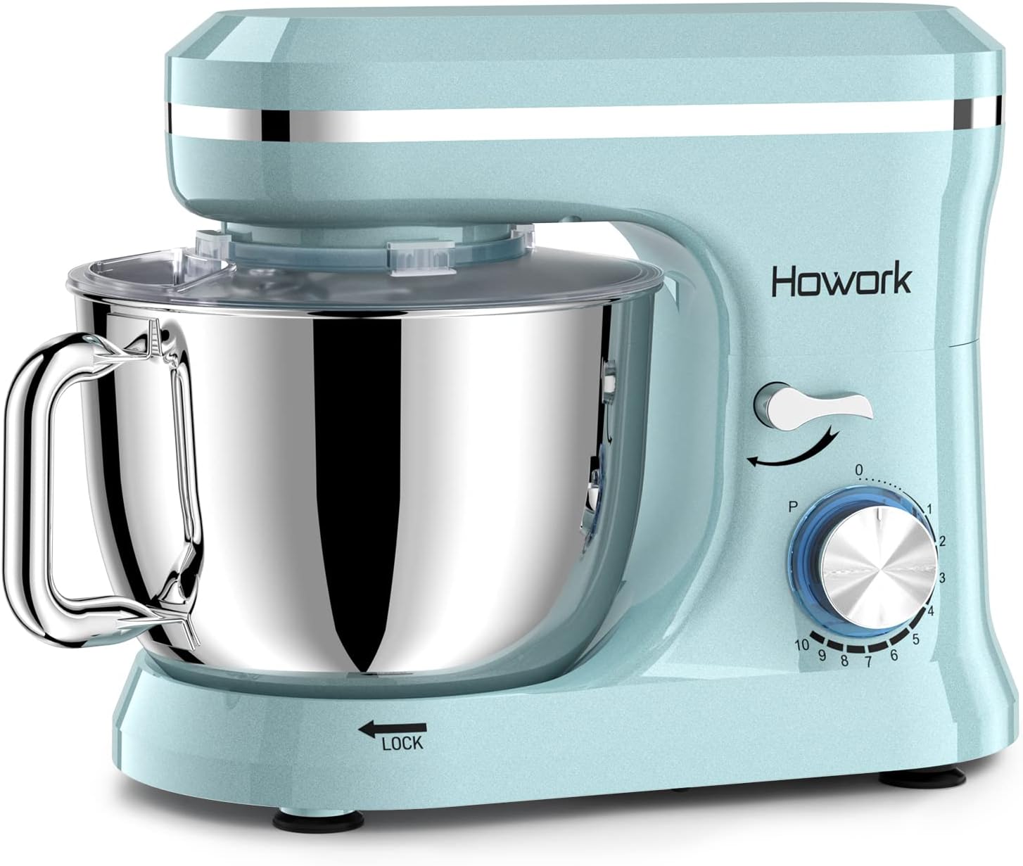 HOWORK Electric Stand Mixer,10+p Speeds With 6.5QT Stainless Steel Bowl,Dough Hook, Wire Whip & Beater,for Most Home Cooks,Blue - Image 8