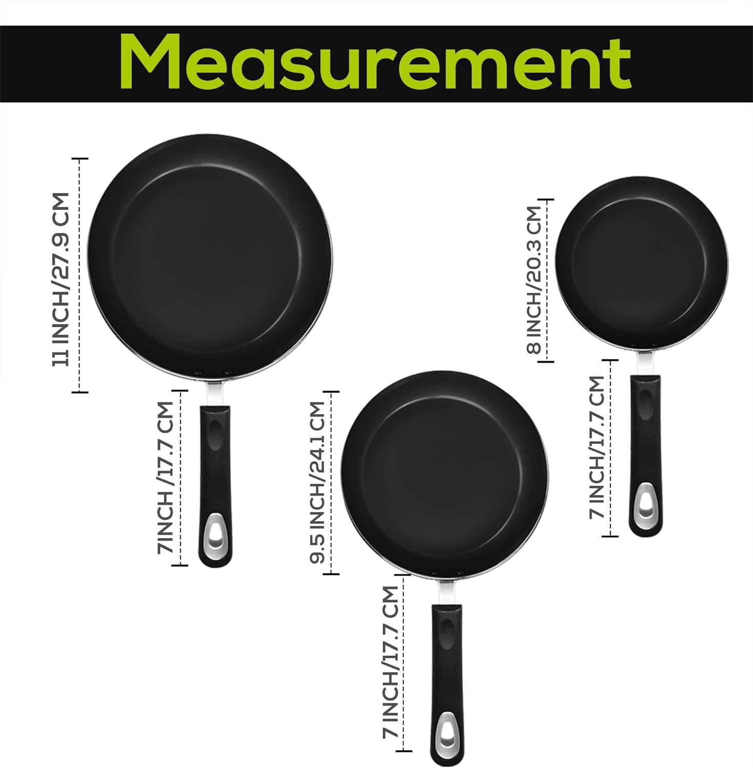 Utopia Kitchen Nonstick Cookware 3 Piece Omelette Pan Skillet Set, Nonstick Frying Pans with Induction Bottom, 8, 9.5 & 11 Inches Frying Pans with Bakelite Handles, PFOA Free, Grey - Image 2
