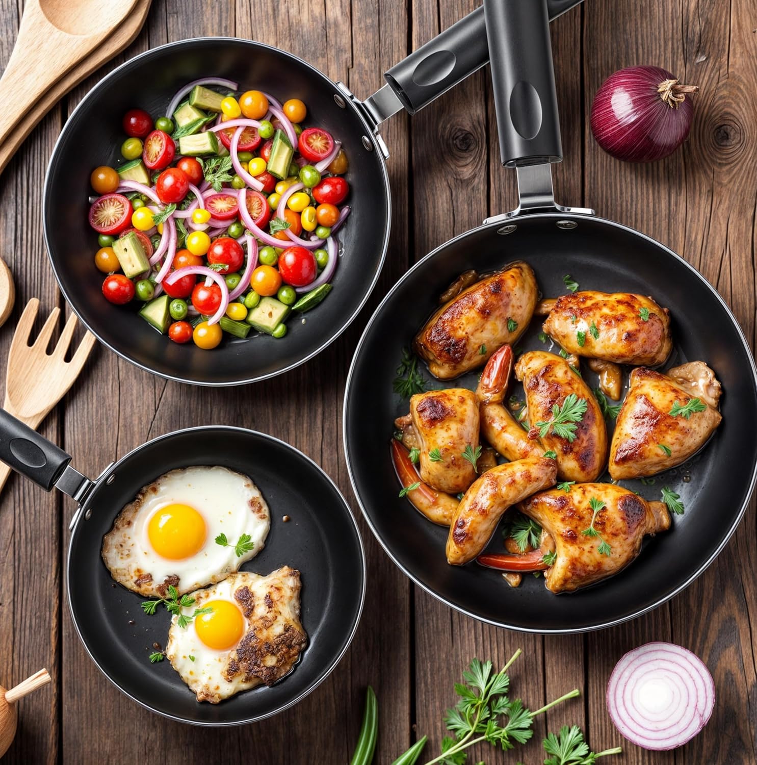 Utopia Kitchen Nonstick Cookware 3 Piece Omelette Pan Skillet Set, Nonstick Frying Pans with Induction Bottom, 8, 9.5 & 11 Inches Frying Pans with Bakelite Handles, PFOA Free, Grey - Image 7